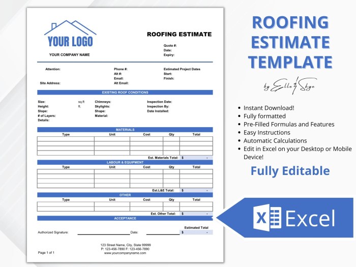 Excel Roofing Estimate Template Roofer Quote Template - Etsy